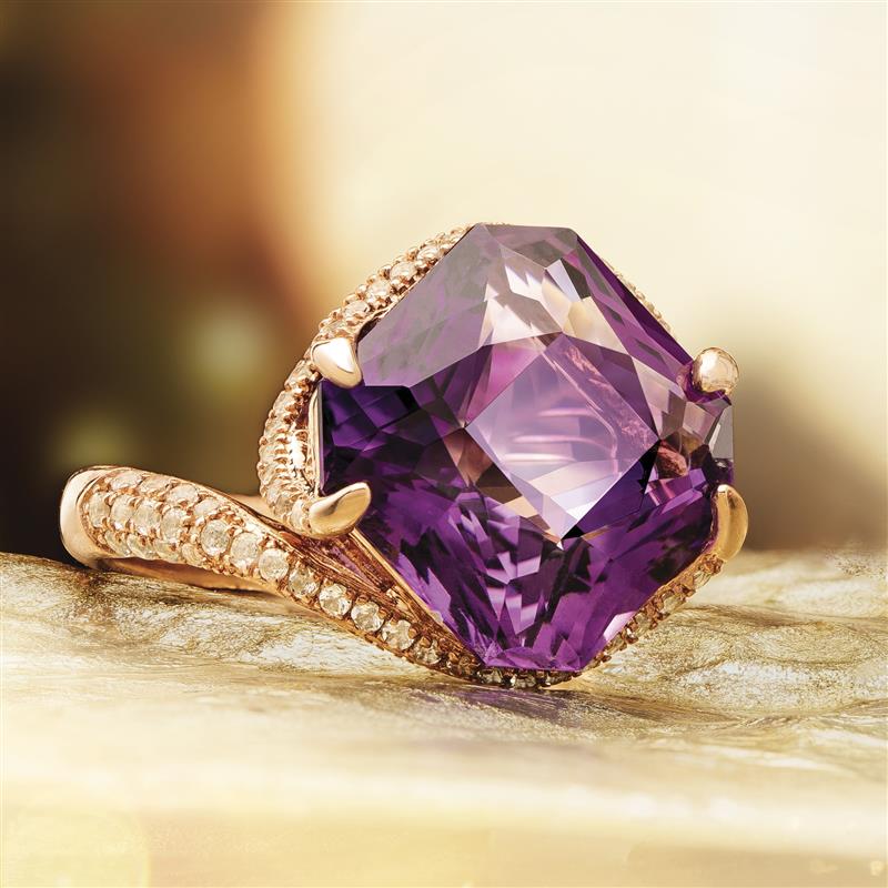Signature Cut  Rose Gold-Finished Sterling Silver Amethyst Ring